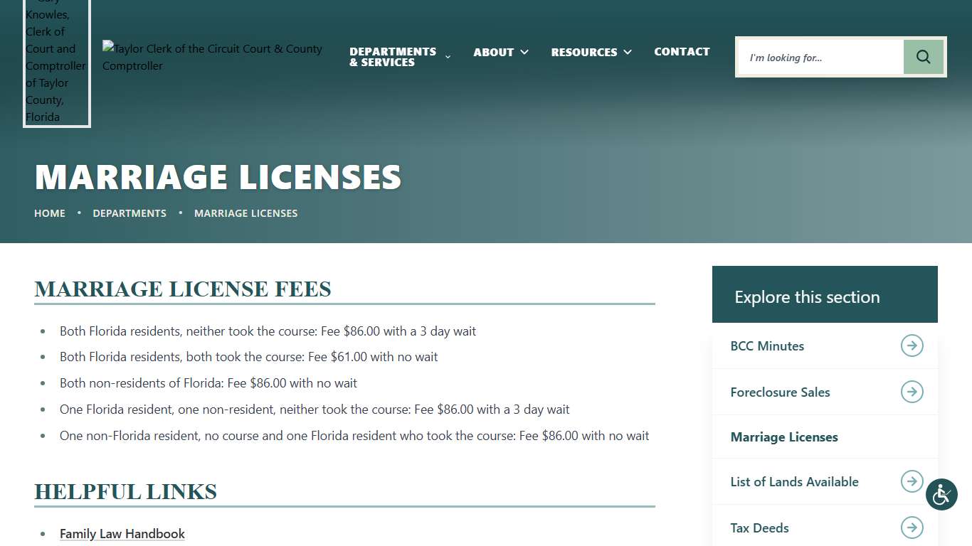 Marriage Licenses Taylor Clerk of the Circuit Court